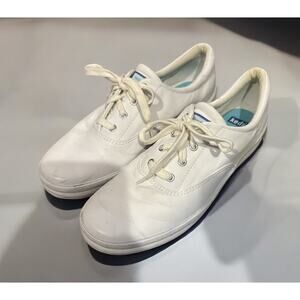 Keds Women's White Faux Leather Vintage Classic Lace-Up Sneakers Imperfections